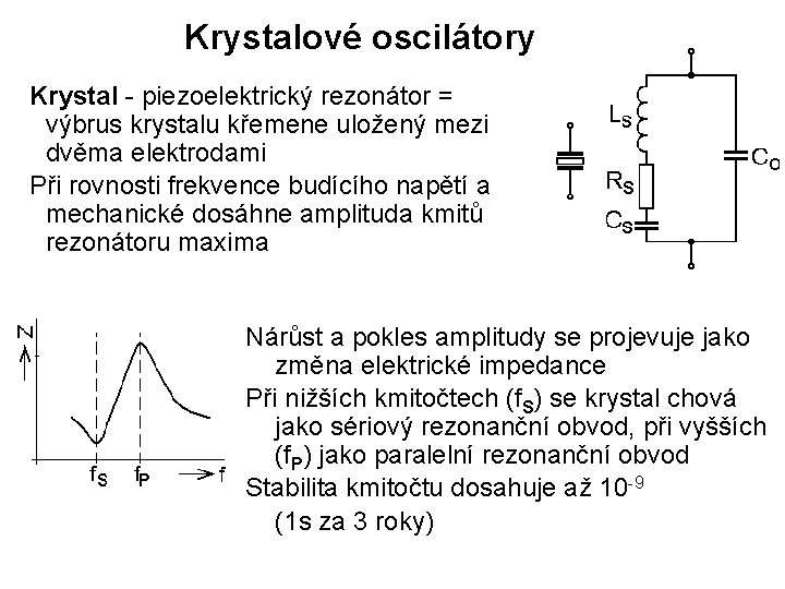 Krystalové oscilátory Krystal - piezoelektrický rezonátor = výbrus krystalu křemene uložený mezi dvěma elektrodami