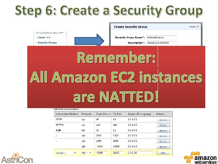 Step 6: Create a Security Group Remember: All Amazon EC 2 instances are NATTED!