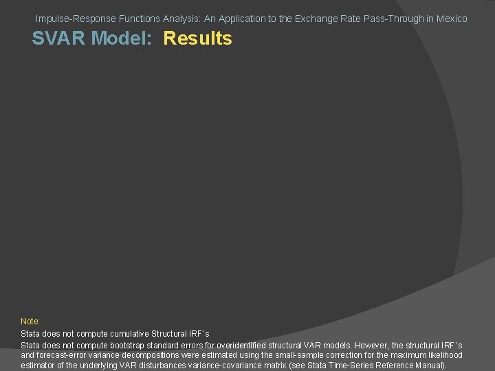 Impulse-Response Functions Analysis: An Application to the Exchange Rate Pass-Through in Mexico SVAR Model: