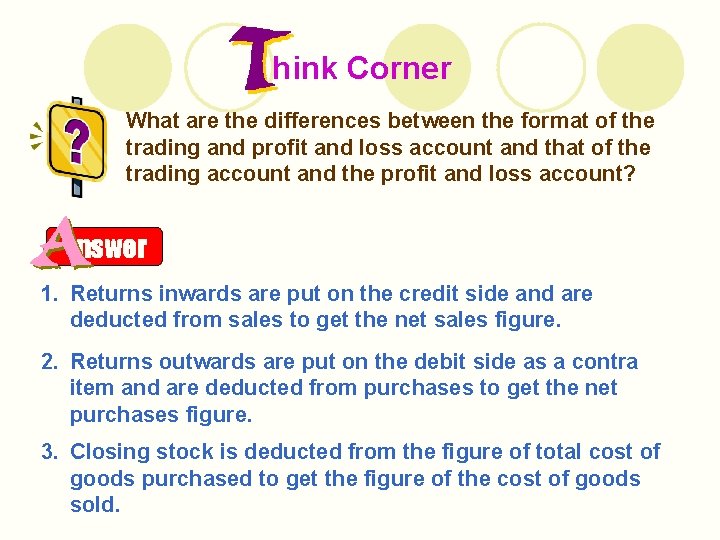 hink Corner What are the differences between the format of the trading and profit