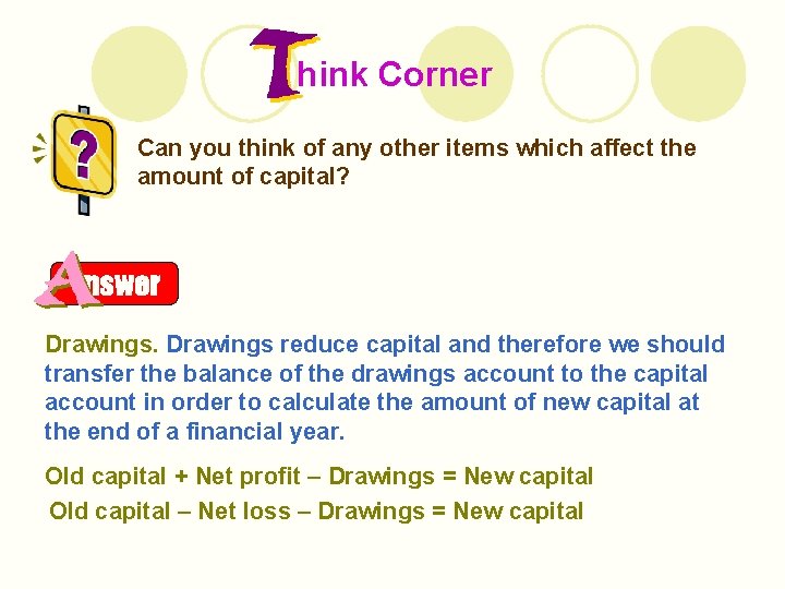 hink Corner Can you think of any other items which affect the amount of