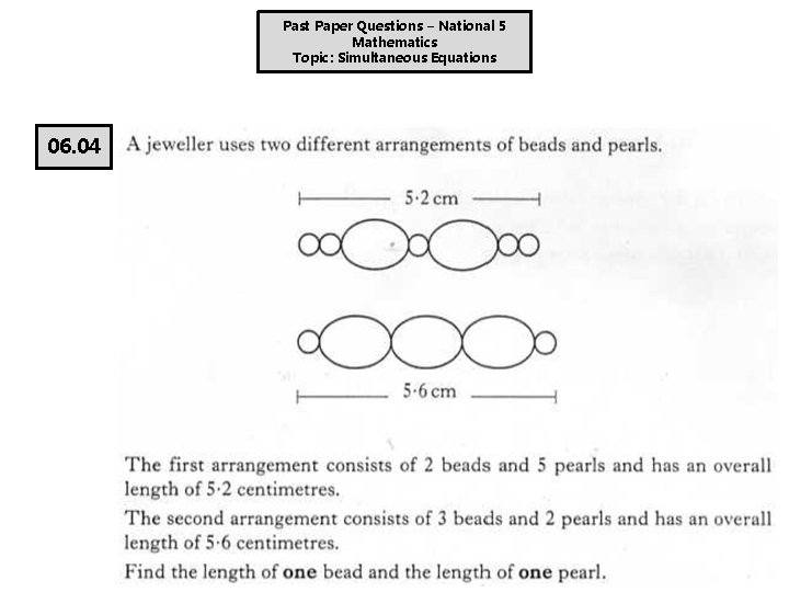 Past Paper Questions – National 5 Mathematics Topic: Simultaneous Equations 06. 04 