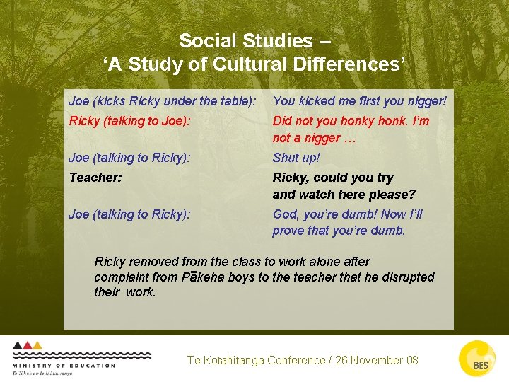 Social Studies – ‘A Study of Cultural Differences’ Joe (kicks Ricky under the table):