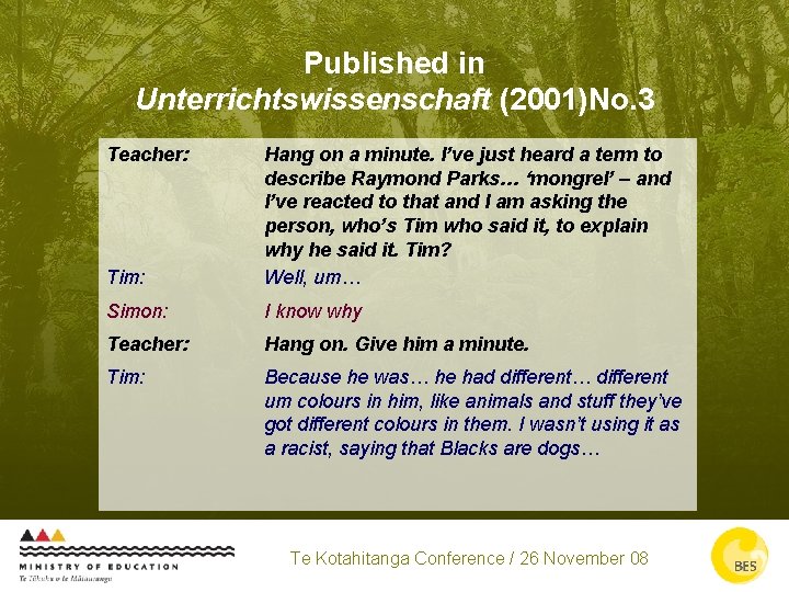 Published in Unterrichtswissenschaft (2001)No. 3 Teacher: Tim: Hang on a minute. I’ve just heard