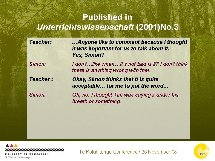 Published in Unterrichtswissenschaft (2001)No. 3 Teacher: …Anyone like to comment because I thought it