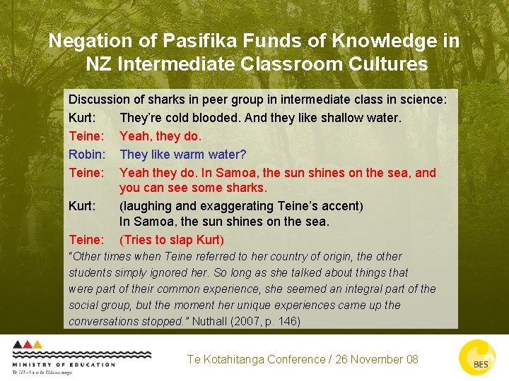 Negation of Pasifika Funds of Knowledge in NZ Intermediate Classroom Cultures Discussion of sharks