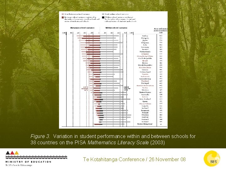 Figure 3. Variation in student performance within and between schools for 38 countries on