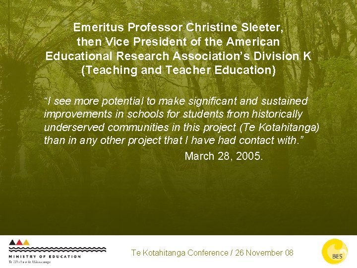 Emeritus Professor Christine Sleeter, then Vice President of the American Educational Research Association’s Division