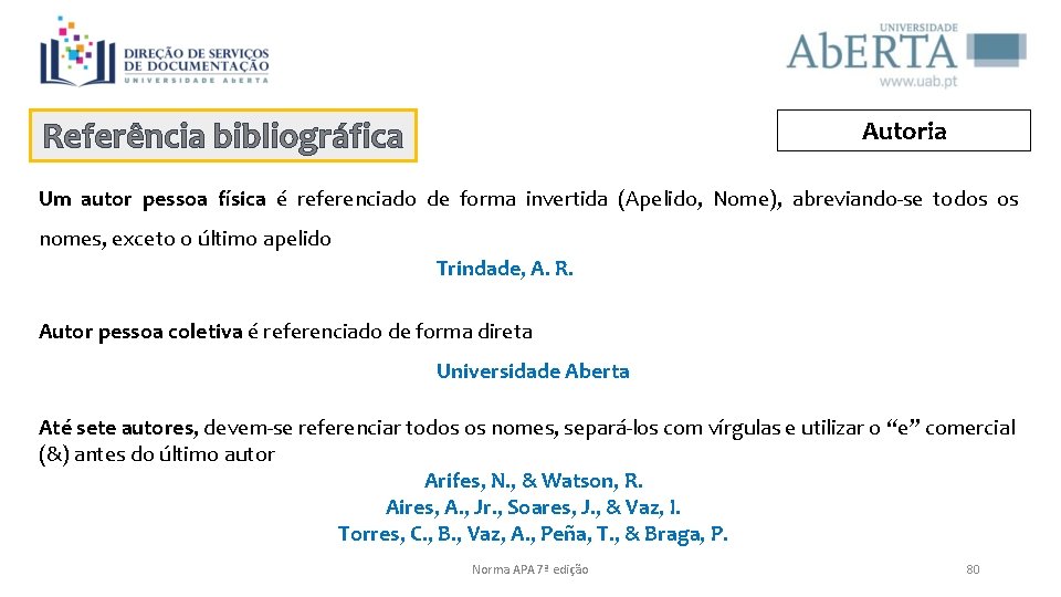 Referência bibliográfica Autoria Um autor pessoa física é referenciado de forma invertida (Apelido, Nome),