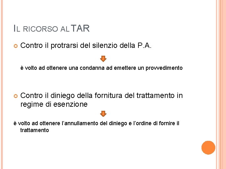 IL RICORSO AL TAR Contro il protrarsi del silenzio della P. A. è volto