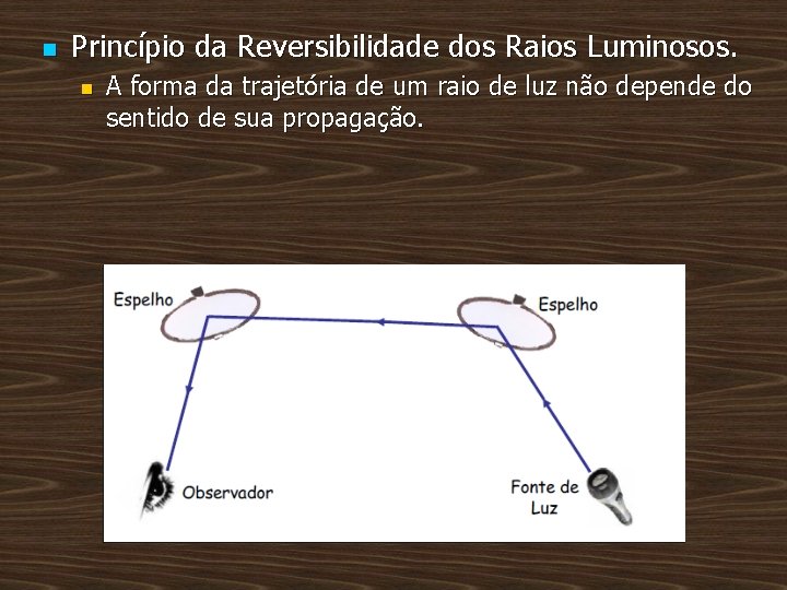 n Princípio da Reversibilidade dos Raios Luminosos. n A forma da trajetória de um