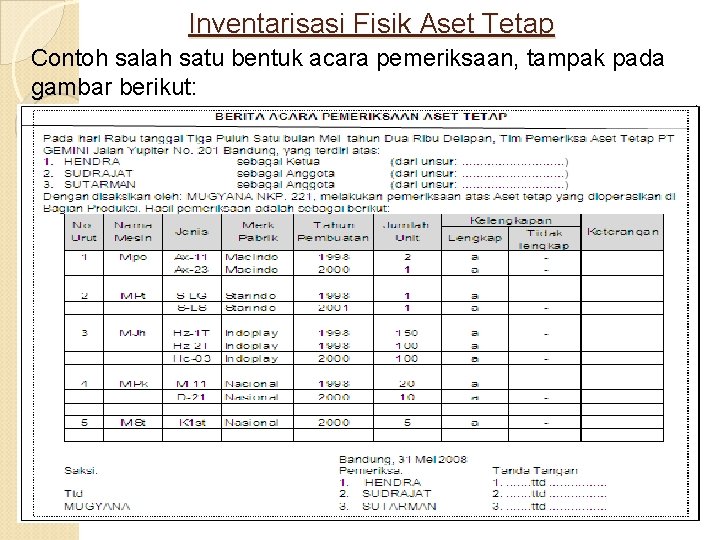 Inventarisasi Fisik Aset Tetap Contoh salah satu bentuk acara pemeriksaan, tampak pada gambar berikut: