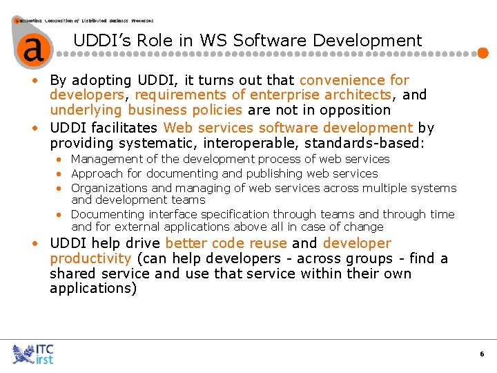 UDDI’s Role in WS Software Development • By adopting UDDI, it turns out that