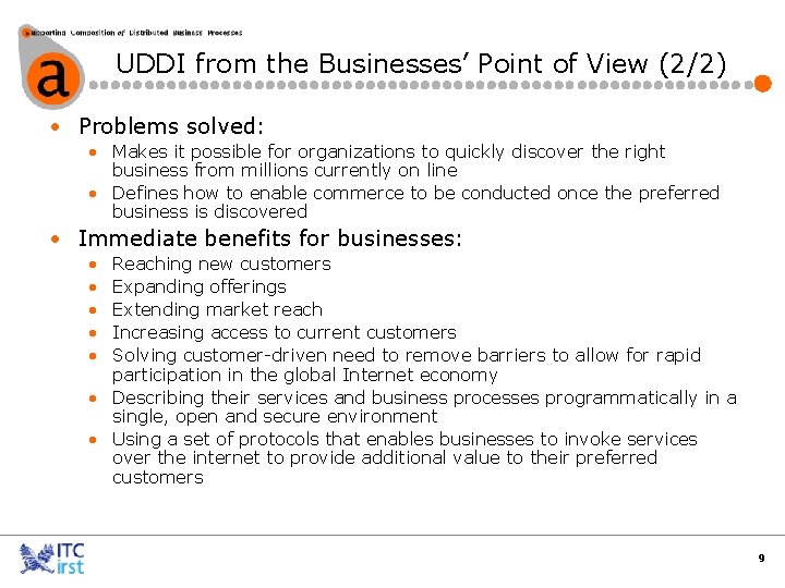 UDDI from the Businesses’ Point of View (2/2) • Problems solved: • Makes it