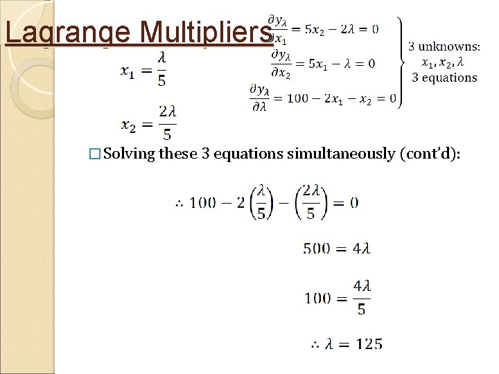 Lagrange Multipliers � Solving these 3 equations simultaneously (cont’d): 