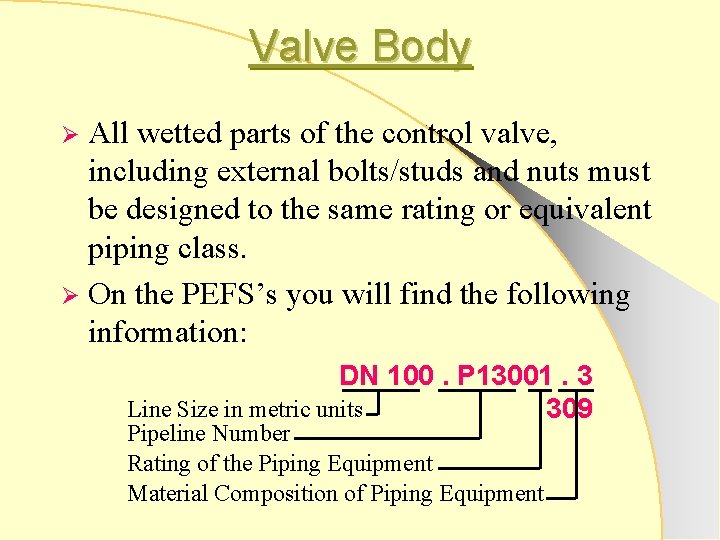 Valve Body All wetted parts of the control valve, including external bolts/studs and nuts