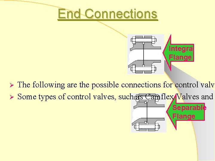 End Connections Integral Flange Ø Ø The following are the possible connections for control