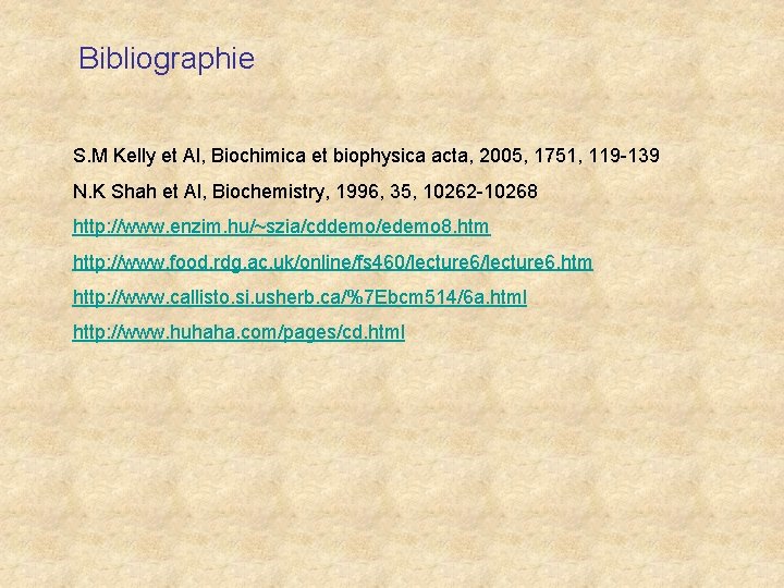 Bibliographie S. M Kelly et Al, Biochimica et biophysica acta, 2005, 1751, 119 -139