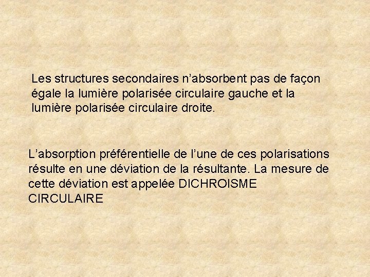 Les structures secondaires n’absorbent pas de façon égale la lumière polarisée circulaire gauche et