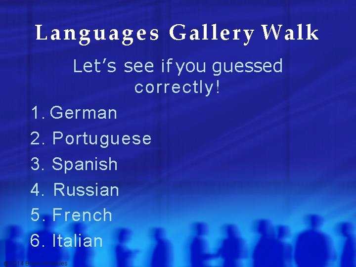 L a n g u a g e s Gallery Walk Let’s see if