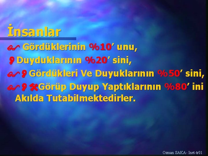 İnsanlar Gördüklerinin %10’ unu, Duyduklarının %20’ sini, Gördükleri Ve Duyuklarının %50’ sini, Görüp Duyup