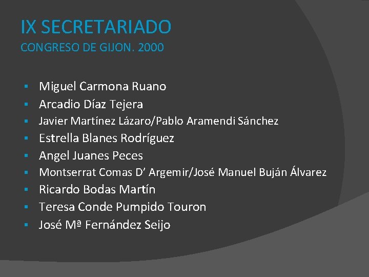 IX SECRETARIADO CONGRESO DE GIJON. 2000 Miguel Carmona Ruano § Arcadio Díaz Tejera §