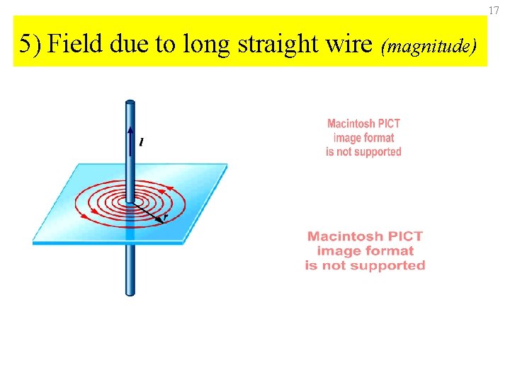 17 5) Field due to long straight wire (magnitude) 