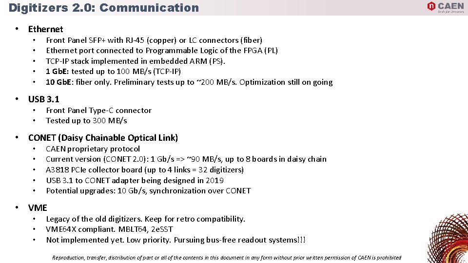 Digitizers 2. 0: Communication • Ethernet • • • Front Panel SFP+ with RJ-45