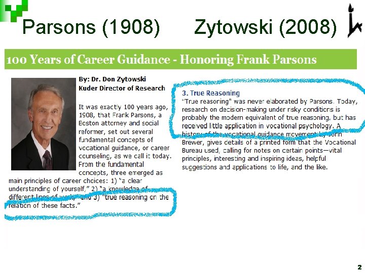 Parsons (1908) Zytowski (2008) 2 Parsons (1908) Zytowski (2008) 2