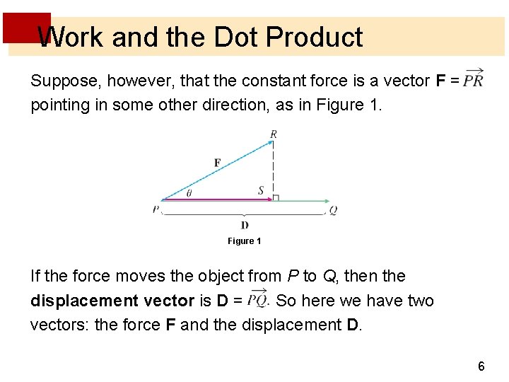 Work and the Dot Product Suppose, however, that the constant force is a vector