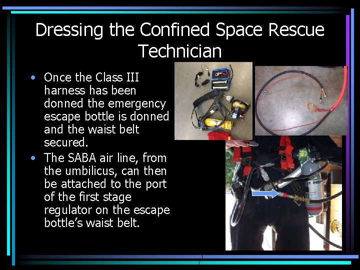 Dressing the Confined Space Rescue Technician • Once the Class III harness has been