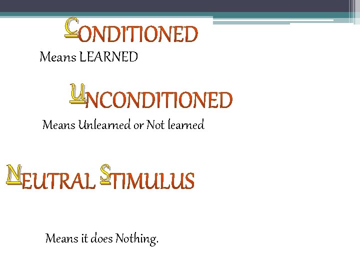 C Means LEARNED U Means Unlearned or Not learned N S Means it does