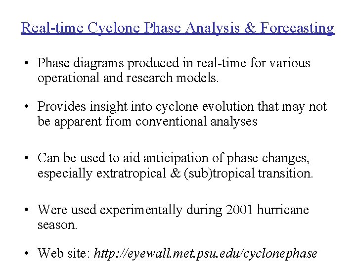 Real-time Cyclone Phase Analysis & Forecasting • Phase diagrams produced in real-time for various