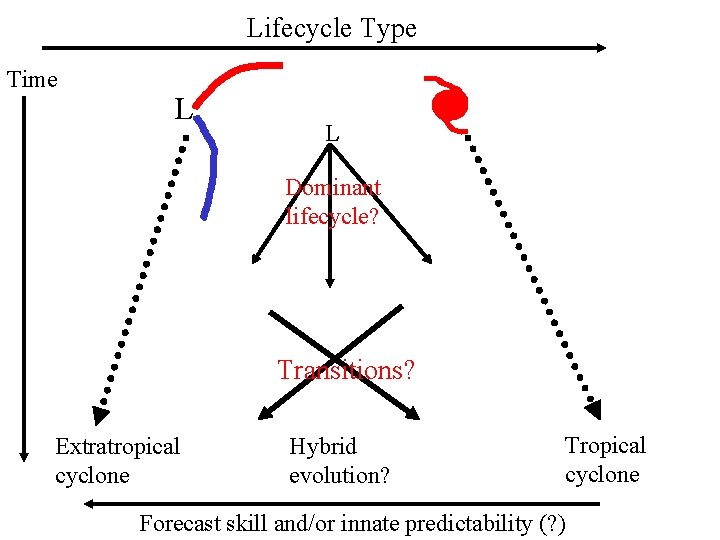 Lifecycle Type Time L L Dominant lifecycle? Transitions? Extratropical cyclone Hybrid evolution? Tropical cyclone