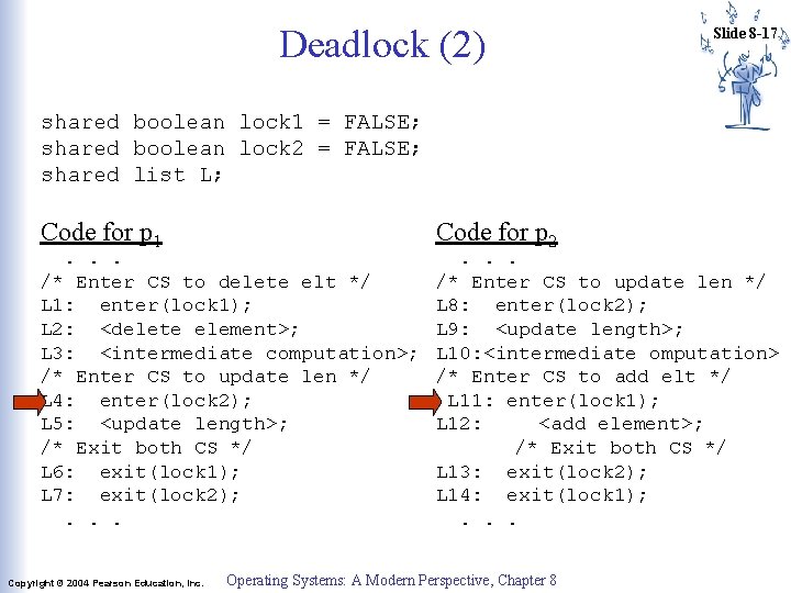 Deadlock (2) Slide 8 -17 shared boolean lock 1 = FALSE; shared boolean lock Deadlock (2) Slide 8 -17 shared boolean lock 1 = FALSE; shared boolean lock