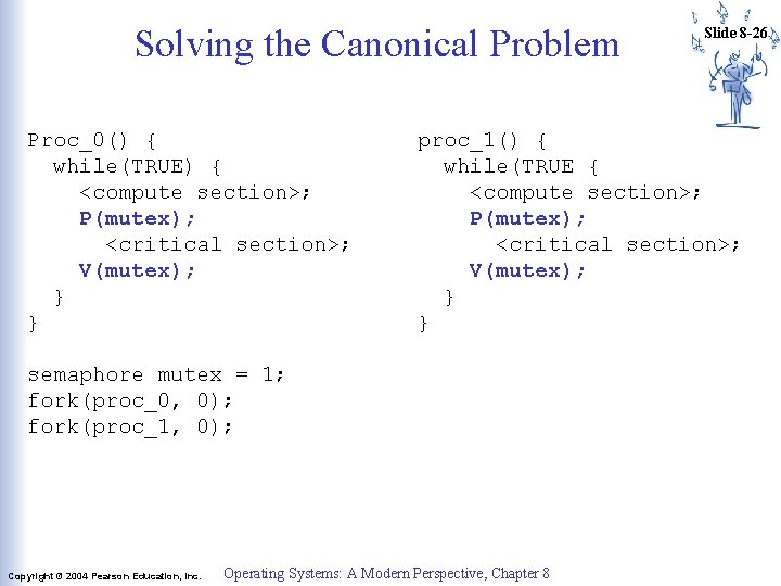 Solving the Canonical Problem Proc_0() { while(TRUE) { <compute section>; P(mutex); <critical section>; V(mutex); Solving the Canonical Problem Proc_0() { while(TRUE) { <compute section>; P(mutex); <critical section>; V(mutex);
