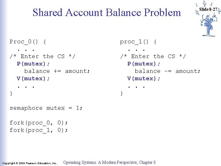 Shared Account Balance Problem Proc_0() {. . . /* Enter the CS */ P(mutex); Shared Account Balance Problem Proc_0() {. . . /* Enter the CS */ P(mutex);