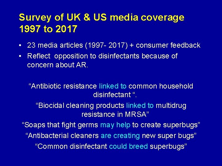 Survey of UK & US media coverage 1997 to 2017 • 23 media articles