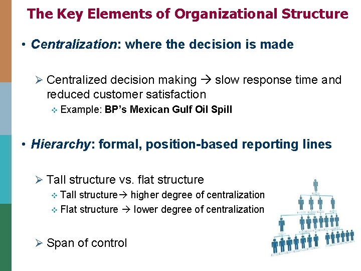 The Key Elements of Organizational Structure • Centralization: where the decision is made Ø The Key Elements of Organizational Structure • Centralization: where the decision is made Ø