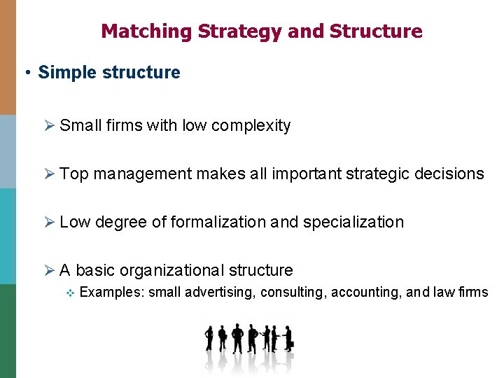 Matching Strategy and Structure • Simple structure Ø Small firms with low complexity Ø Matching Strategy and Structure • Simple structure Ø Small firms with low complexity Ø