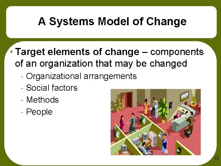 A Systems Model of Change • Target elements of change – components of an