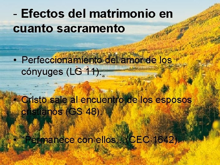 - Efectos del matrimonio en cuanto sacramento • Perfeccionamiento del amor de los cónyuges