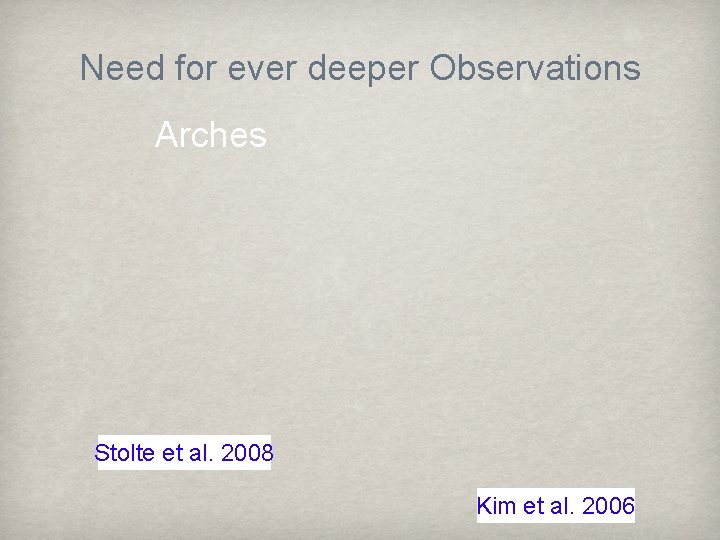 Need for ever deeper Observations Arches Stolte et al. 2008 Kim et al. 2006