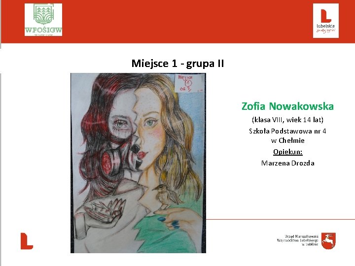  Miejsce 1 - grupa II Zofia Nowakowska (klasa VIII, wiek 14 lat) Szkoła