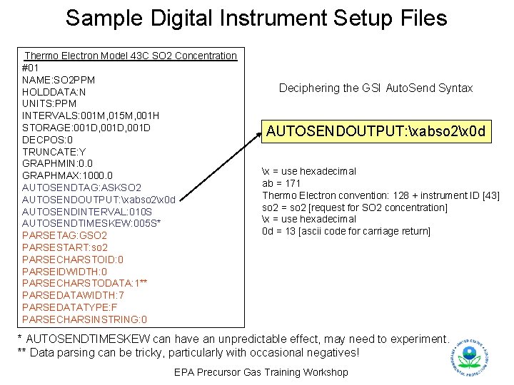 Sample Digital Instrument Setup Files Thermo Electron Model 43 C SO 2 Concentration #01