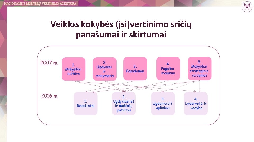 Veiklos kokybės (įsi)vertinimo sričių panašumai ir skirtumai 