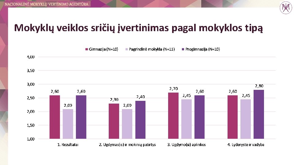 Mokyklų veiklos sričių įvertinimas pagal mokyklos tipą 