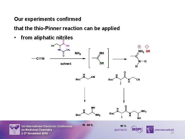 Our experiments confirmed that the thio-Pinner reaction can be applied • from aliphatic nitriles