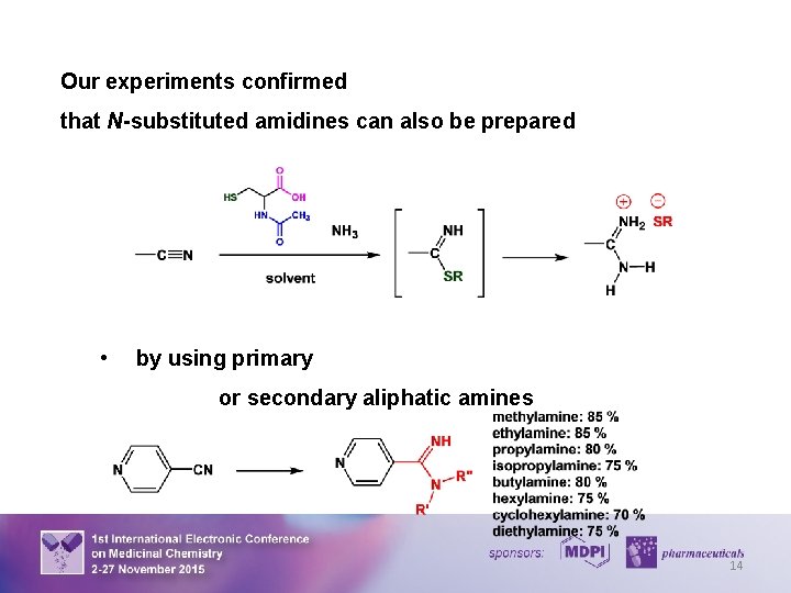 Our experiments confirmed that N-substituted amidines can also be prepared • by using primary