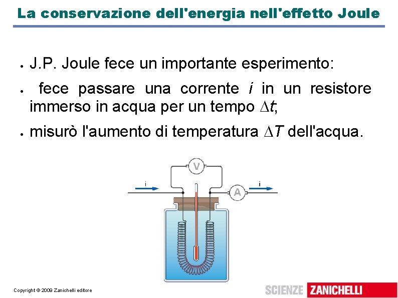 La conservazione dell'energia nell'effetto Joule J. P. Joule fece un importante esperimento: fece passare La conservazione dell'energia nell'effetto Joule J. P. Joule fece un importante esperimento: fece passare